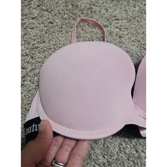 Juicy Couture Plunge Push Up Bra 34B Pink Black Logo Underwire Padded - Picture 3 of 7